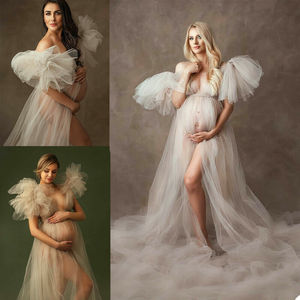 欧美白色孕妇礼服新娘孕期换婚纱照影楼摄影网纱写真婚礼纪念长裙