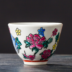景德镇厂货瓷器手绘粉彩白万花二缸刚盅茶盅茶水酒杯陶瓷茶碗茶具
