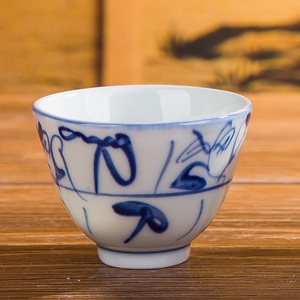 景德镇瓷器茶具 厂货陶瓷水杯青花手绘刀字纹二刚盅 茶杯茶盏酒杯