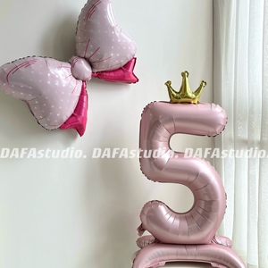 ins大号站立珠光粉色生日数字气球皇冠1周岁女童派对装饰场景布置