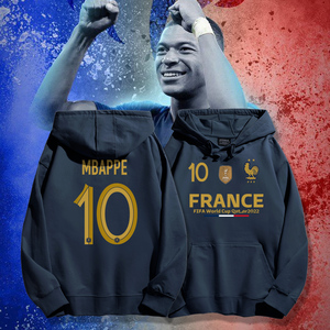 2022卡塔尔世界杯法国队10号姆巴佩卫衣男连帽秋冬款加绒足球帽衫