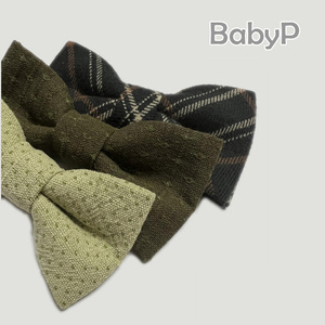 BabyP定制款儿童领结墨绿格咸菜绿点点纯棉宝宝婴儿领结