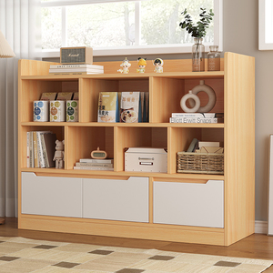 书架落地置物架客厅一体靠墙家用书柜简易格子柜收纳储物柜带柜门