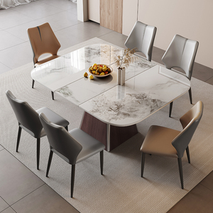 伸缩岩板餐桌现代简约家用小户型实木饭桌电磁炉正方形折叠餐桌