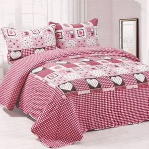 外贸出口美式纯棉绗缝被三件套欧式夹棉加厚床盖床单床罩床裙包邮