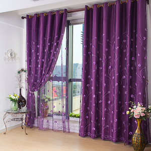 欧式紫色遮光布窗帘高档绣花窗纱帘卧室客厅特价清仓成品定制田园