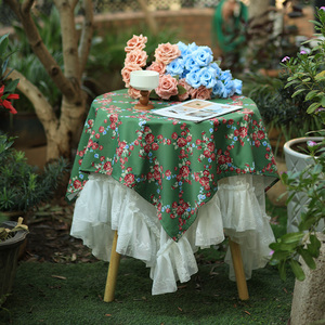 ins风田园玫瑰复古轻奢防水圆桌布阳台花园客厅蕾丝盖布茶几台布