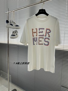 Hermes/爱马仕 24款夏H字母印花logo圆领短袖T恤衫衬衫休闲运动