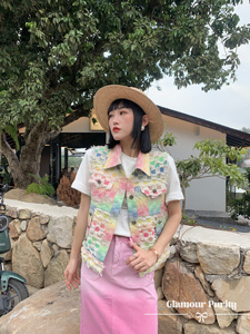 果果家2024春季新款韩版时尚潮流拼色马甲外套女装