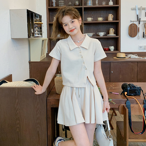 夏季韩系时尚炸街减龄女装休闲运动短裤两件套小个子奶里奶气套装