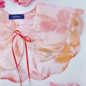 【现货】加拿大设计师Noemie 粉色蚕丝欧根纱假衣领 扇贝形边花花