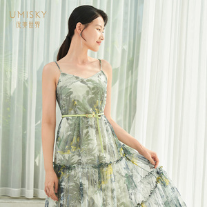 umisky优美世界SI1D1030春夏新品商场同款通勤时尚修身吊带连衣裙