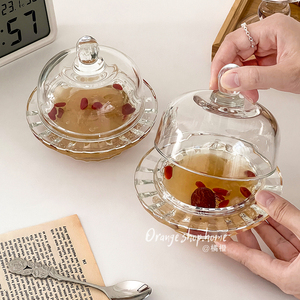 橘橙中式燕窝碗银耳盅玻璃带盖透明精致糖水碗高级家用创意小汤盅