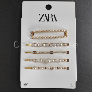 欧美单ZARA人造珍珠宝石发夹边夹组合套装