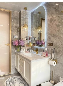 美式岩板橡木浴室柜组合智能卫生间轻奢卫浴柜洗手池洗脸盆洗漱台