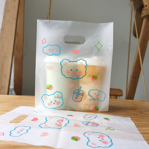 可爱云朵熊快餐打包袋沙拉餐盒外卖袋水果捞寿司手提塑料袋包邮
