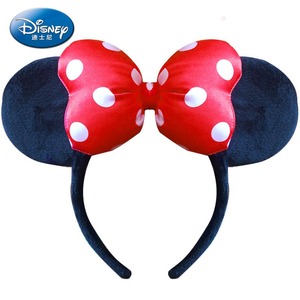 迪士尼发箍毛绒米奇耳朵发夹红色米妮蝴蝶结头箍儿童蓝色帽子成人