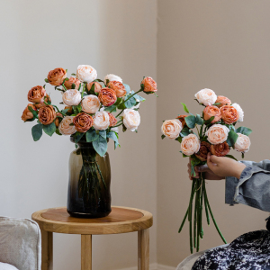 仿真保加利亚玫瑰客厅装饰花摆件餐桌花摆设件绢干卉商业软装造景
