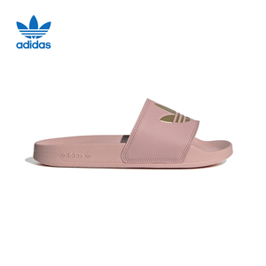 阿迪达斯三叶草拖鞋女鞋2022夏季新款粉色烫金LOGO沙滩凉鞋GZ6198