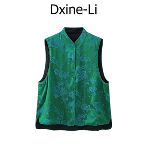 DXINE 2024夏季新款两面穿中式马夹女立唐装上衣提花无袖马甲背心