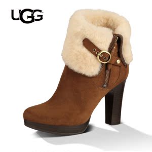 UGG 女士秋冬新款羊毛内衬牛皮高跟靴 粗跟时尚靴10056