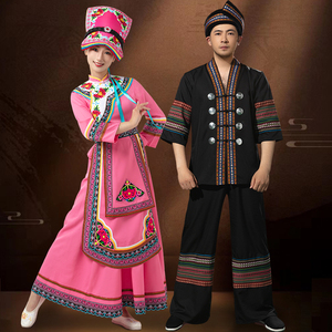云南羌族服装成人男舞台表演服饰少数民族彝族舞蹈特色长裙套装女