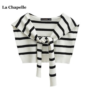 拉夏贝尔/La Chapelle白色条纹外搭针织小披肩女洋气百搭围巾坎肩