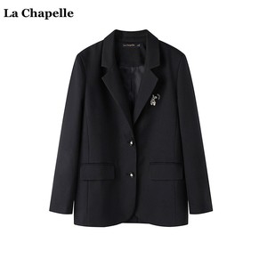 拉夏贝尔/La Chapelle秋季新款高级感黑色西服女气质百搭西装外套