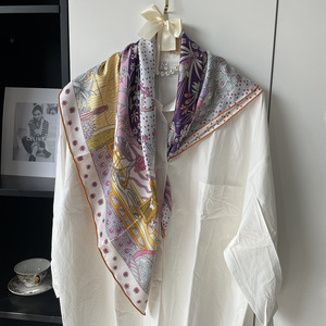 时代新声粉紫色秋冬双面氛围感100%桑蚕丝围巾18姆米斜纹真丝丝巾