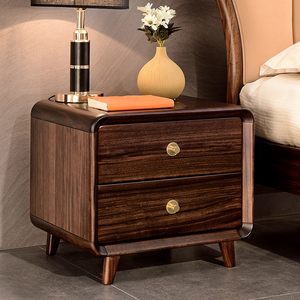 乌金木床头柜 现代简约 全实木床边柜50cm小型窄款北欧实木床头柜