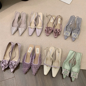 小众法式紫色包头凉鞋仙女鞋子2024新款春夏季配裙子气质高跟单鞋