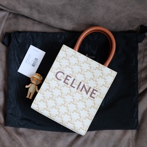 Celine 思琳 棕白色Cabas凯旋门徽标logo印花帆布托特手提购物包