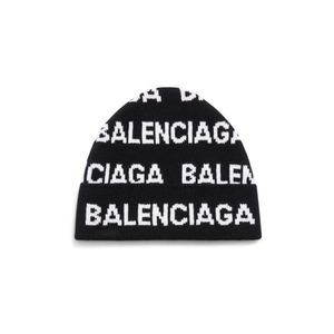 Balenciaga 巴黎世家 黑色徽标logo提花羊毛针织冷帽线帽帽子