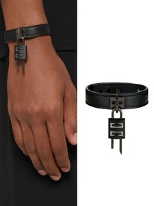 Givenchy 纪梵希 黑色4G Logo挂锁装饰皮质手链手镯手环男女士