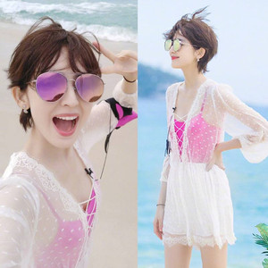 花儿与少年古力娜扎明星同款比基尼罩衫女温泉泳衣外套可下水防晒 阿里巴巴找货神器