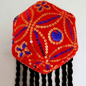 新疆维族辫子考级帽 舞蹈头饰  六角帽成人儿童大学生艺考花帽