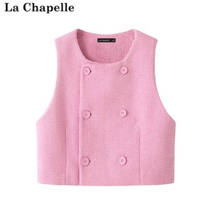 拉夏贝尔/La Chapelle秋冬季法式气质马甲外套女无袖短款背心上衣