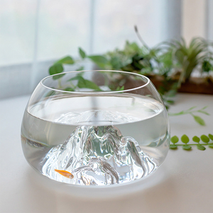冰山鱼缸桌面高透明迷你小型客厅家用办公室加厚创意圆形小鱼缸