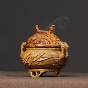 阿根廷绿檀创意竹节熏香炉摆件家用饰品室内供奉倒流香线香盘香