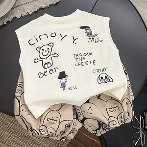 婴儿衣服夏季韩版休闲时尚男童背心套装一岁男宝宝炸街超洋气童装