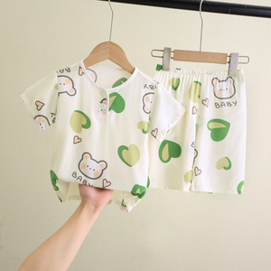 儿童夏季婴儿棉绸睡衣0一2岁宝宝分体套装男女童薄款短袖短裤女宝