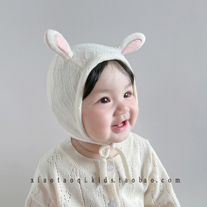 可爱小兔叽~婴儿帽子春秋男女宝宝护耳帽新生幼儿护囟门胎帽超萌