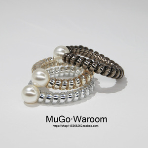 MuGo韩国质感带珍珠电话线发圈时尚成人发饰头绳女发绳皮筋日韩