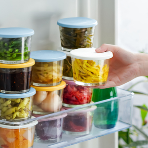 泡菜保鲜盒玻璃密封罐酱料分装瓶圆形冰箱收纳盒玻璃罐家用食品罐
