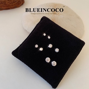 BlueInCoCo锆钻石纯银S925耳钉男女简约小巧耳环新款养耳骨钉超闪