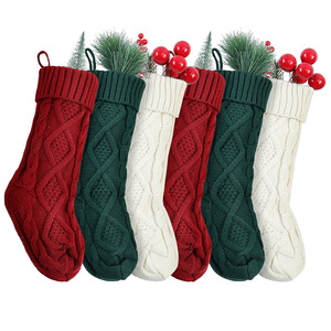 大号装饰圣诞袜子糖果袋场景布置挂件挂饰针织礼物袋菱形毛线礼品