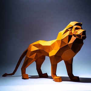 狮子 纸模摆件卡纸立体场景3d纸雕模型DIY手工玩具立体构成卡纸