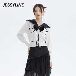 jessyline杰茜莱高级感短款针织开衫女春秋新款杰西莱毛衣小外套