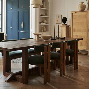 法式复古侘寂风橡木家用大户型西餐厅饭桌美式做旧长方形实木餐桌