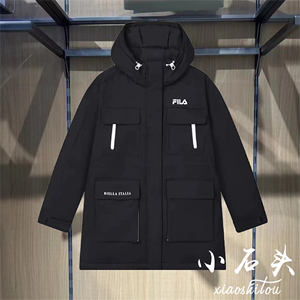 FILA斐乐2024冬新款女士中长款羽绒服休闲连帽工装外套F11W449911